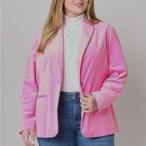 NWT St. John's Bay Pink Velvet Classic One Button Cotton Blazer Sz2X Y2K Barbie
